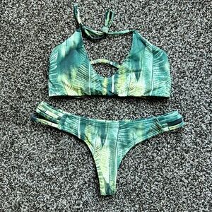 Midori Bikini Palm Leaf Forest Green Cheeky Bikini